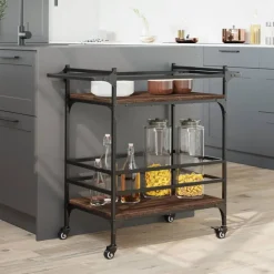 vidaXL Carros E Islas-Carrito de cocina madera ingeniería marrón roble 82x40x78,5 cm