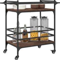 vidaXL Carros E Islas-Carrito de cocina madera ingeniería marrón roble 82x40x78,5 cm