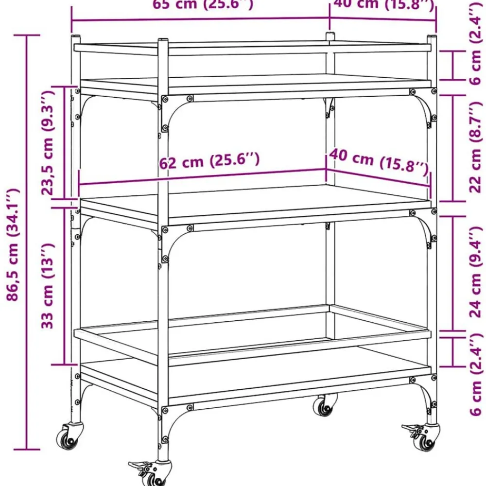 vidaXL Carrito de cocina madera ingeniería 65x40x86,5 cm Roble Sonoma Outlet