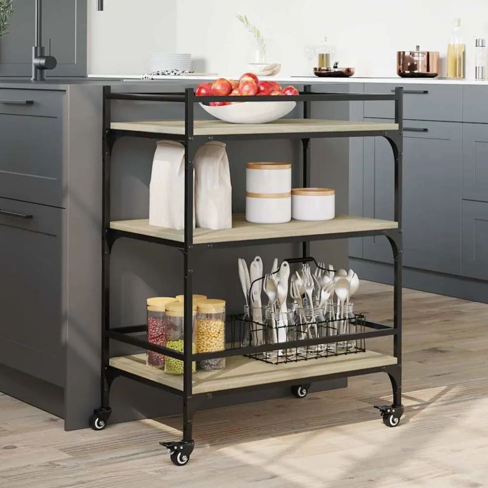 vidaXL Carrito de cocina madera ingeniería 65x40x86,5 cm Roble Sonoma Outlet