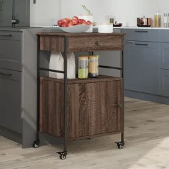 vidaXL Carrito de cocina madera ingeniería marrón roble 56x43x89,5 cm Marr&oacute;n roble Hot