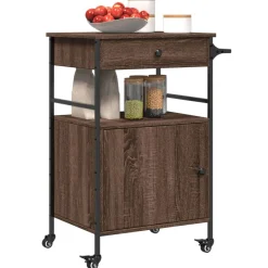 vidaXL Carrito de cocina madera ingeniería marrón roble 56x43x89,5 cm Marr&oacute;n roble Hot