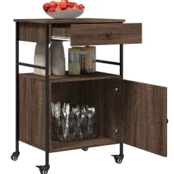 vidaXL Carrito de cocina madera ingeniería marrón roble 56x43x89,5 cm Marr&oacute;n roble Hot