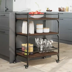vidaXL Carrito de cocina madera ingeniería marrón roble 65x40x86,5 cm Marr&oacute;n roble Best
