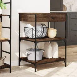 vidaXL Carros E Islas-Carrito de cocina madera ingeniería marrón roble 60x48x89,5 cm