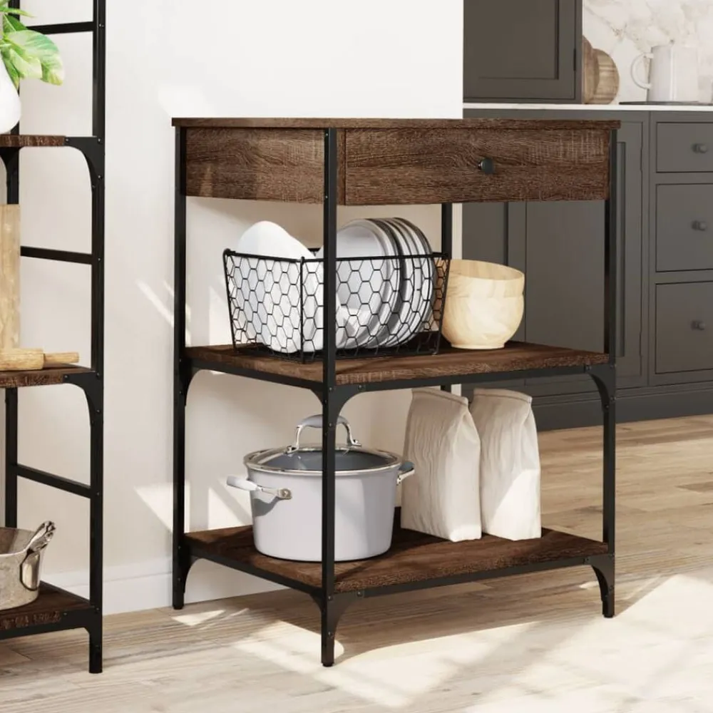 vidaXL Carros E Islas-Carrito de cocina madera ingeniería marrón roble 60x48x89,5 cm
