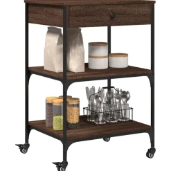 vidaXL Carros E Islas-Carrito de cocina madera ingeniería marrón roble 60x48x89,5 cm