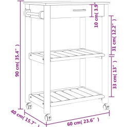 vidaXL Carrito de cocina MONZA madera maciza de pino 60x40x88,5 cm Gris Hot