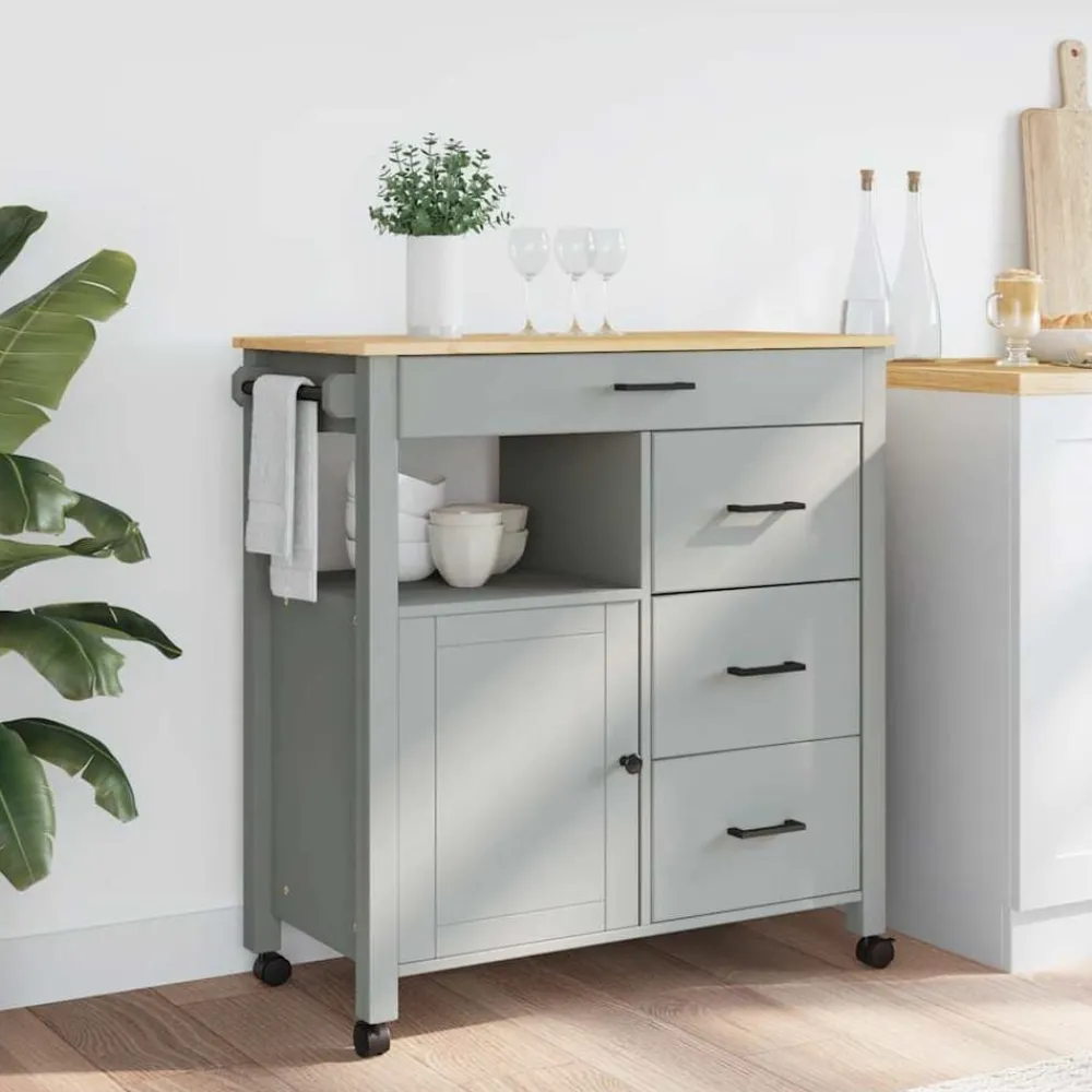 vidaXL Carrito de cocina MONZA madera maciza de pino 84x40x88,5 cm Gris Outlet