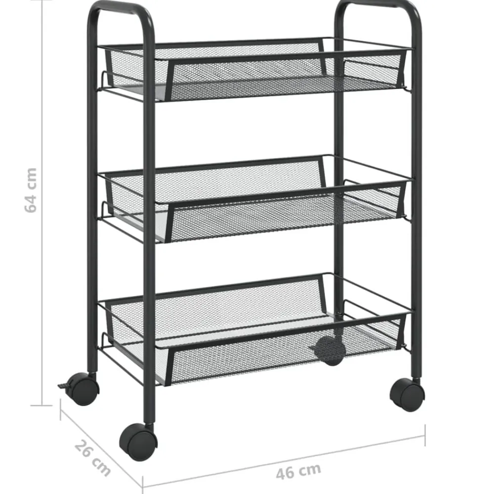 vidaXL Carrito de cocina 3 niveles hierro 46x26x64 cm Negro Online