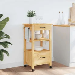 vidaXL Carrito de cocina MONZA madera maciza de pino 48x40x88,5 cm Marr&oacute;n