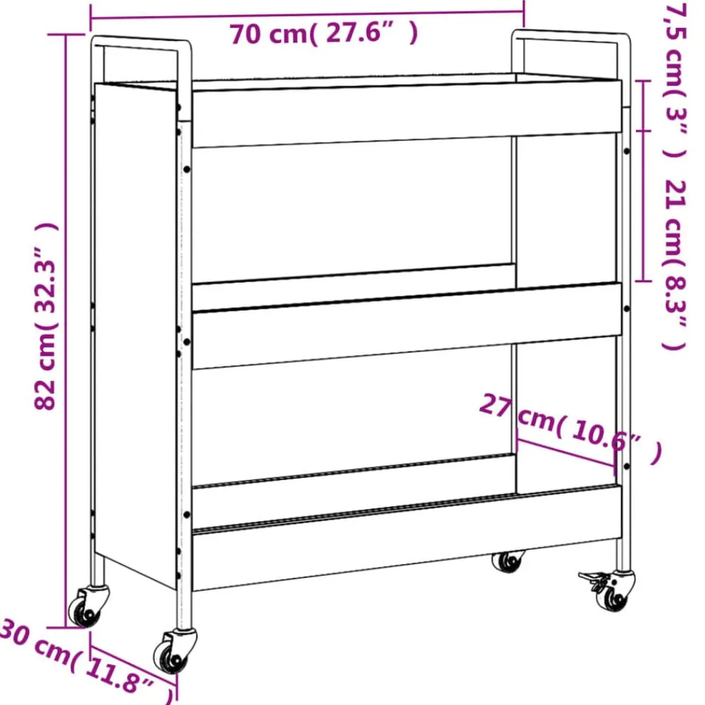vidaXL Carros E Islas-Carrito de cocina madera de ingeniería marrón roble 70x30x82 cm