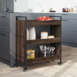 vidaXL Carros E Islas-Carrito de cocina madera de ingeniería marrón roble 70x30x82 cm