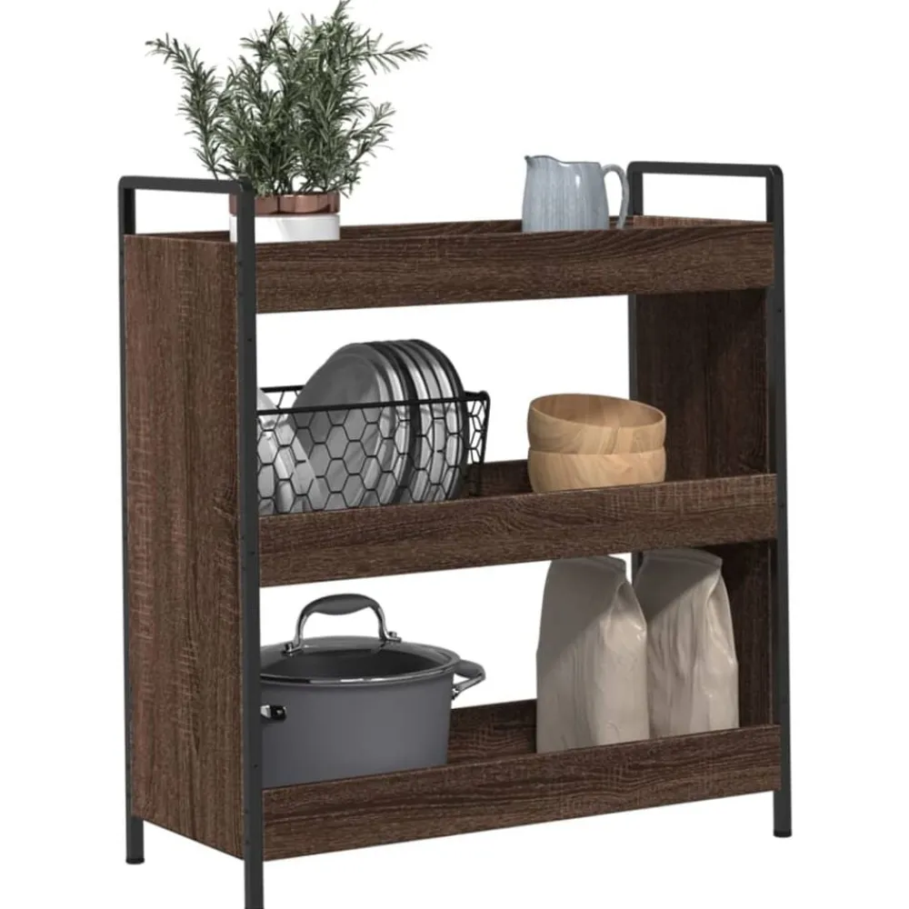 vidaXL Carros E Islas-Carrito de cocina madera de ingeniería marrón roble 70x30x82 cm