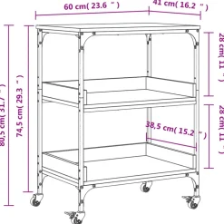 vidaXL Carrito de cocina madera ingeniería 60x41x80,5 cm Gris sonoma Clearance