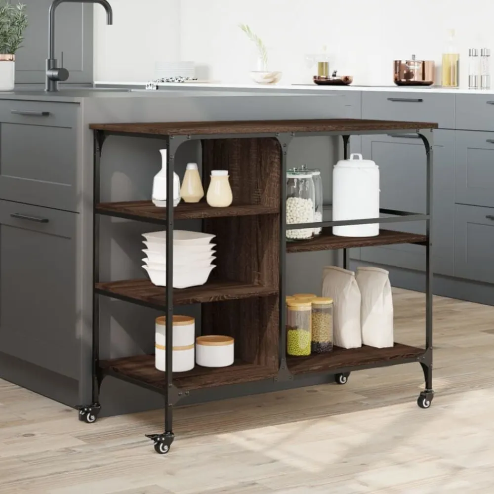 vidaXL Carros E Islas-Carrito de cocina madera ingeniería marrón roble 100x45x89,5 cm
