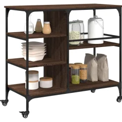vidaXL Carros E Islas-Carrito de cocina madera ingeniería marrón roble 100x45x89,5 cm