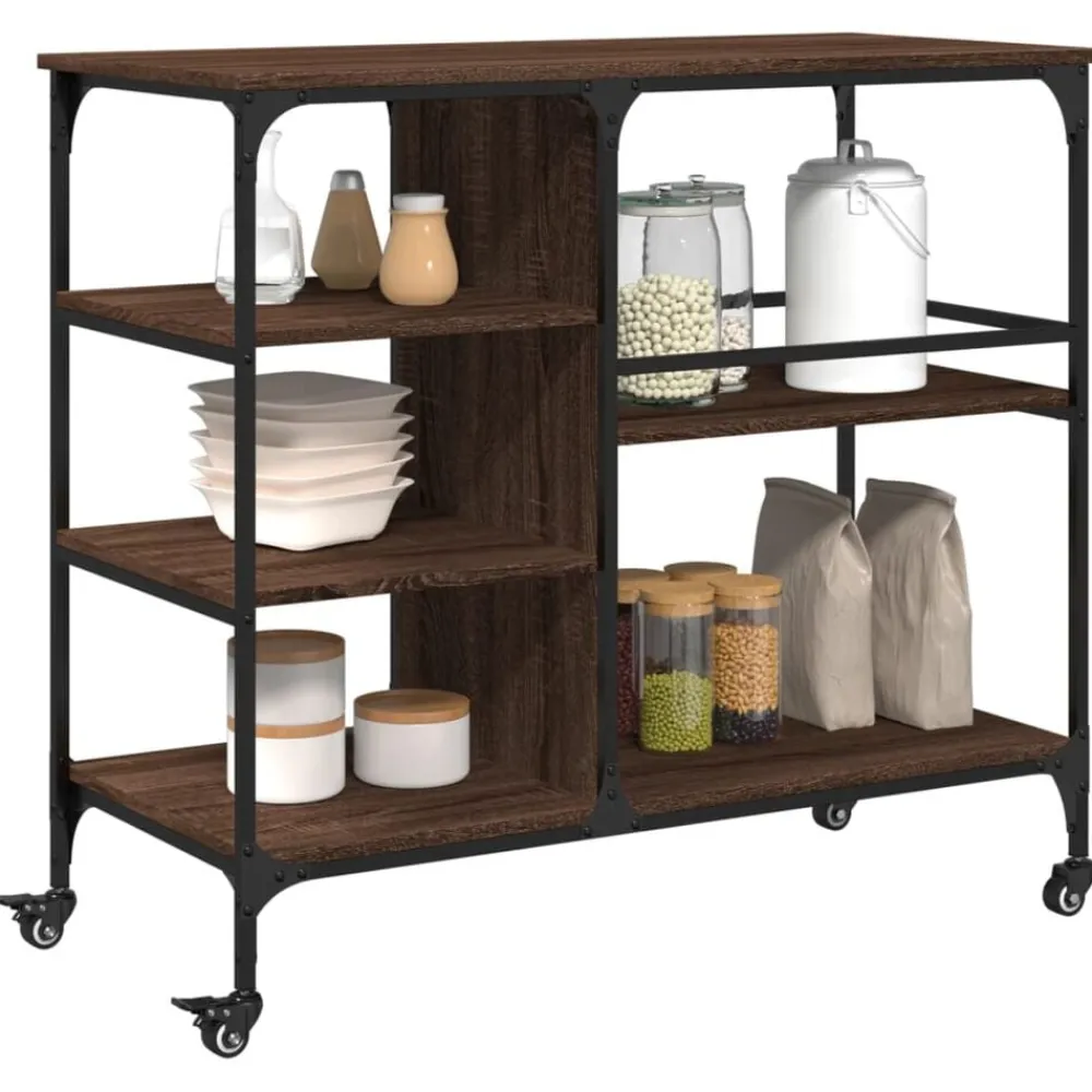 vidaXL Carros E Islas-Carrito de cocina madera ingeniería marrón roble 100x45x89,5 cm
