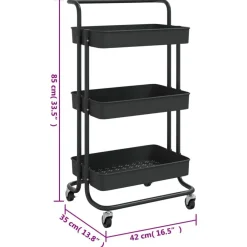 vidaXL Carrito de cocina 3 niveles hierro y ABS 42x35x85 cm Negro