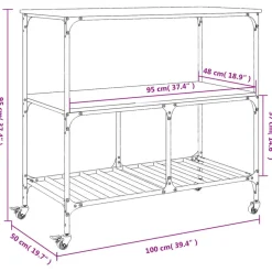 vidaXL Carrito de cocina madera ingeniería marrón roble 100x50x95 cm Marr&oacute;n roble Online