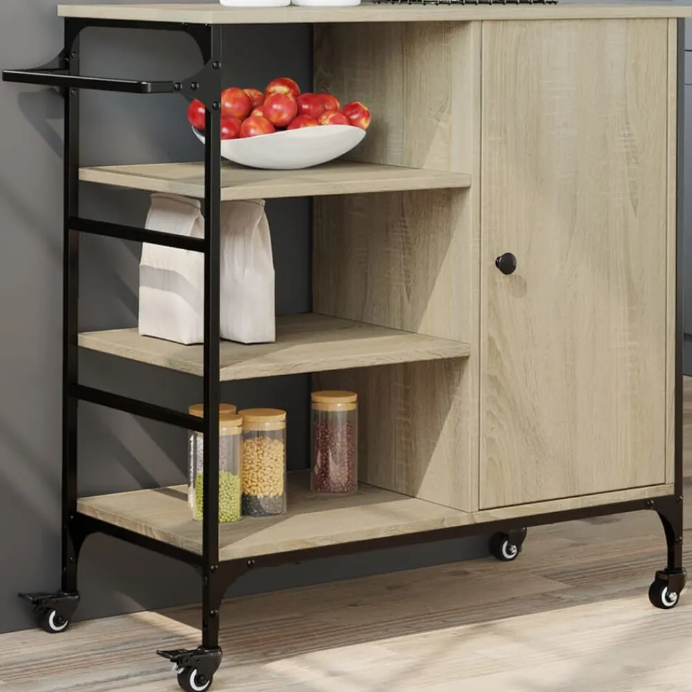 vidaXL Carros E Islas-Carrito de cocina madera ingeniería Sonoma 87,5x38,5x84,5 cm