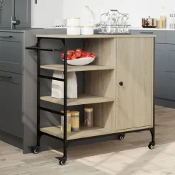 vidaXL Carros E Islas-Carrito de cocina madera ingeniería Sonoma 87,5x38,5x84,5 cm