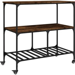 vidaXL Carrito de cocina madera ingeniería 100x50x95 cm Roble ahumado Clearance