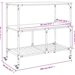 vidaXL Carrito de cocina madera ingeniería 100x50x95 cm Roble ahumado Clearance