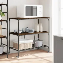 vidaXL Carrito de cocina madera ingeniería 100x50x95 cm Roble ahumado Clearance