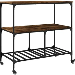 vidaXL Carrito de cocina madera ingeniería 100x50x95 cm Roble ahumado Clearance