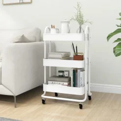 vidaXL Carrito de cocina 3 niveles acero 43x34x79 cm Blanco Sale