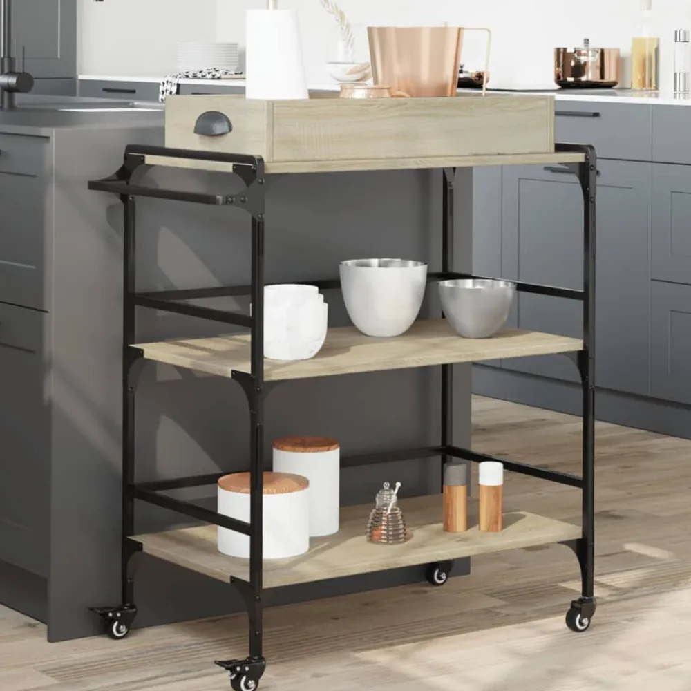 vidaXL Carrito de cocina madera ingeniería 81,5x41x92,5cm Roble Sonoma Discount