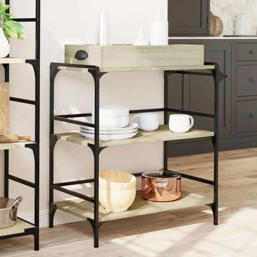 vidaXL Carrito de cocina madera ingeniería 81,5x41x92,5cm Roble Sonoma Discount