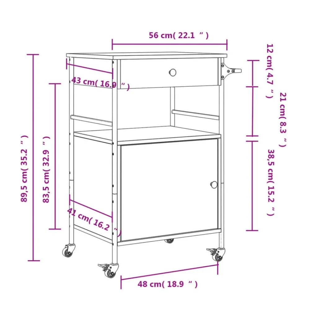 vidaXL Carrito de cocina madera ingeniería 56x43x89,5 cm Roble Sonoma Best