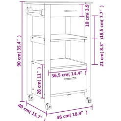 vidaXL Carrito de cocina MONZA madera maciza de pino 48x40x88,5 cm Gris Hot