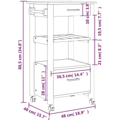 vidaXL Carros E Islas-Carrito de cocina MONZA madera maciza de pino 48x40x88,5 cm