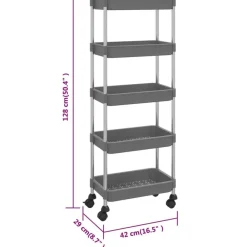 vidaXL Carros E Islas-Carrito de cocina 5 niveles hierro y ABS 42x29x128 cm