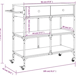 vidaXL Carrito de cocina madera ingeniería 105x42x95 cm Roble Sonoma Sale