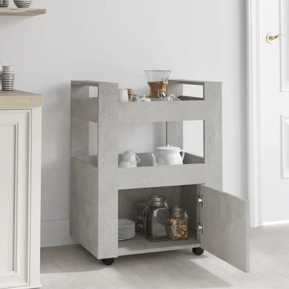 vidaXL Carros E Islas-Carrito de cocina madera contrachapada gris hormigón 60x45x80cm