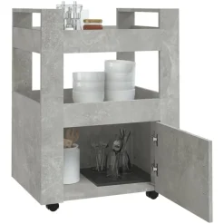 vidaXL Carros E Islas-Carrito de cocina madera contrachapada gris hormigón 60x45x80cm