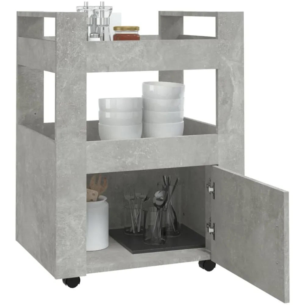 vidaXL Carros E Islas-Carrito de cocina madera contrachapada gris hormigón 60x45x80cm