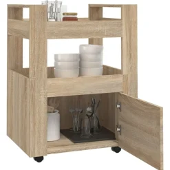 vidaXL Carrito de cocina madera contrachapada color roble 60x45x80 cm Roble Sonoma Outlet