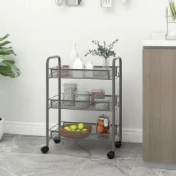 vidaXL Carros E Islas-Carrito de cocina 3 niveles hierro 46x26x64 cm