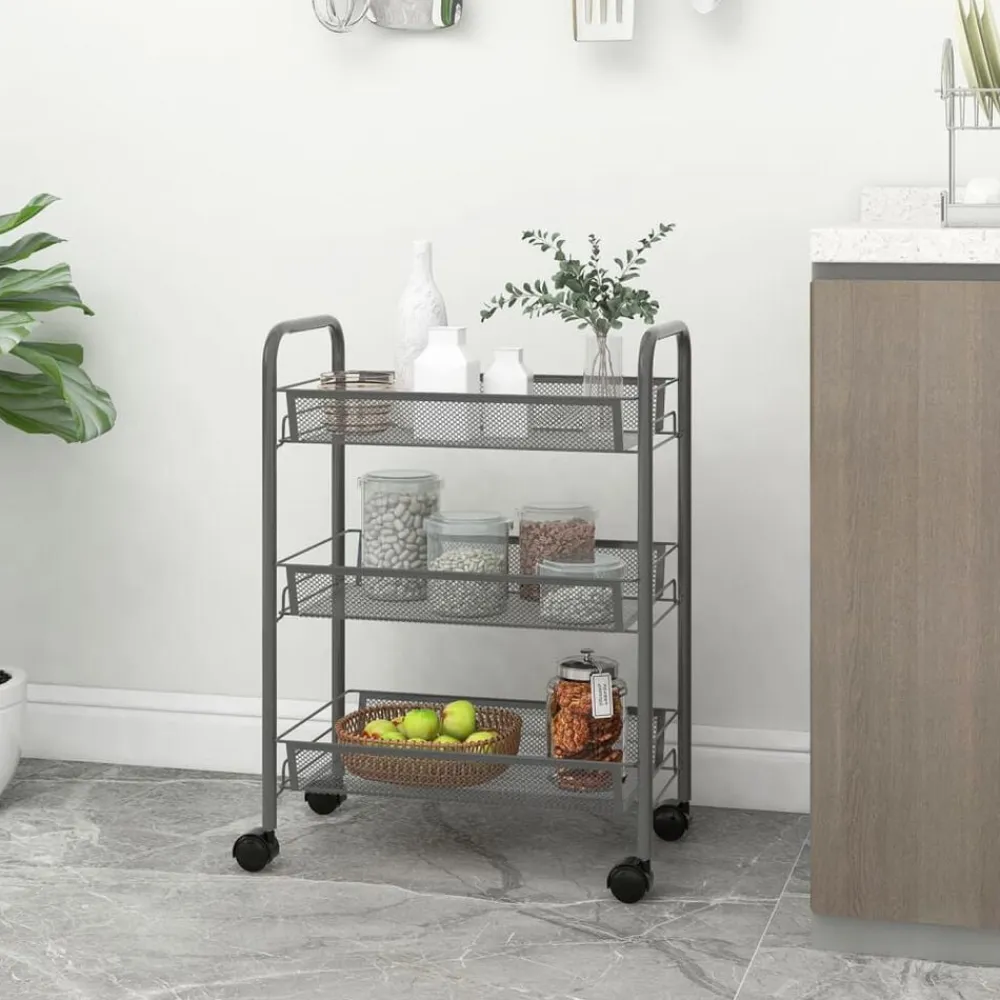 vidaXL Carros E Islas-Carrito de cocina 3 niveles hierro 46x26x64 cm