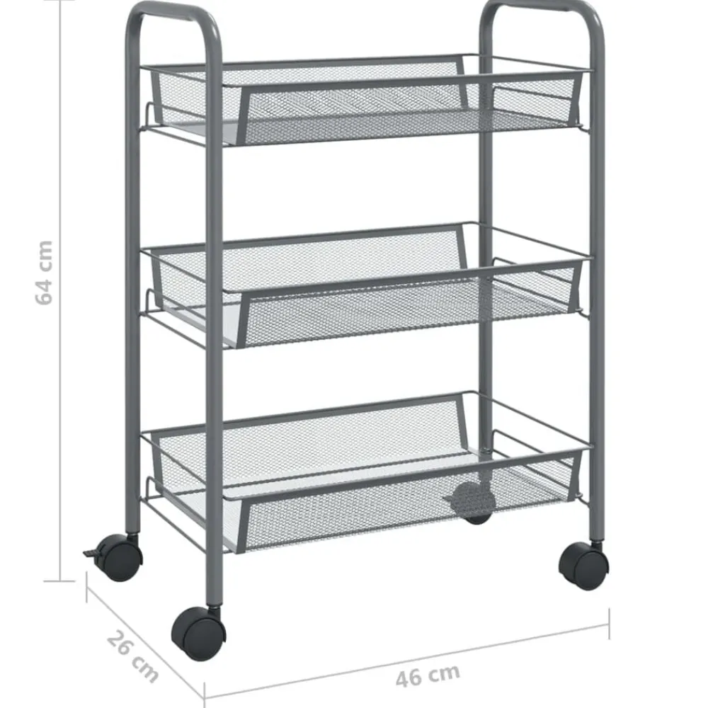 vidaXL Carros E Islas-Carrito de cocina 3 niveles hierro 46x26x64 cm