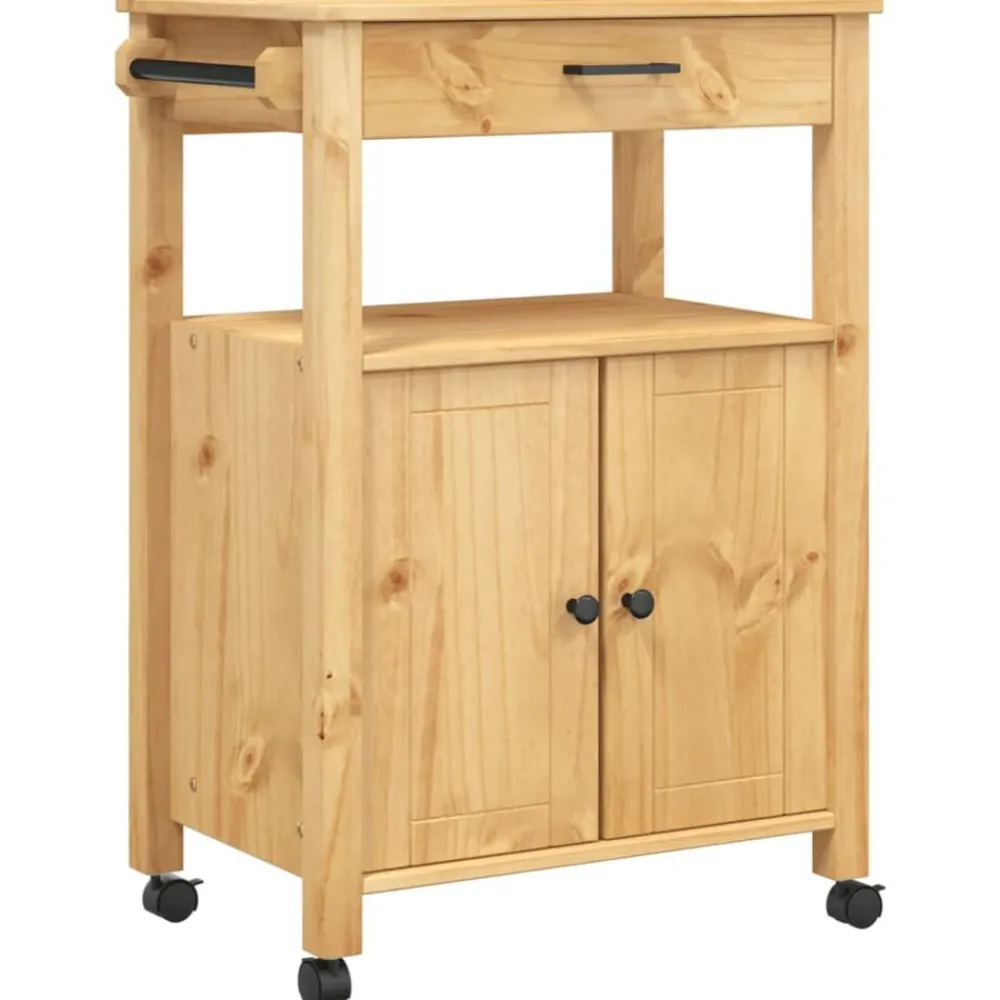 vidaXL Carrito de cocina MONZA madera maciza de pino 60x40x88,5 cm Marrón New