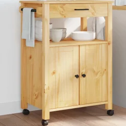 vidaXL Carrito de cocina MONZA madera maciza de pino 60x40x88,5 cm Marr&oacute;n New