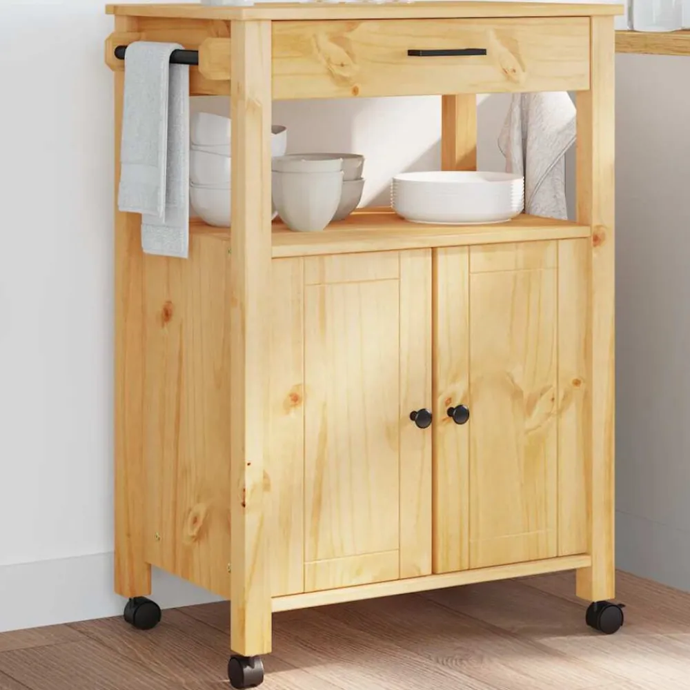 vidaXL Carrito de cocina MONZA madera maciza de pino 60x40x88,5 cm Marrón New