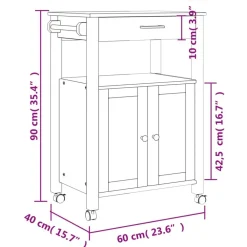 vidaXL Carrito de cocina MONZA madera maciza de pino 60x40x88,5 cm Marrón New