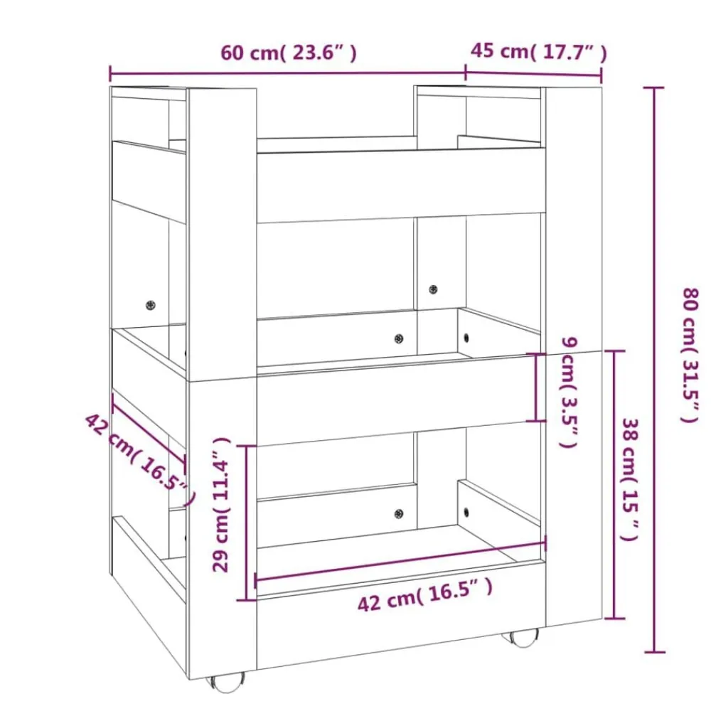 vidaXL Carros E Islas-Carrito de cocina madera contrachapada 60x45x80cm